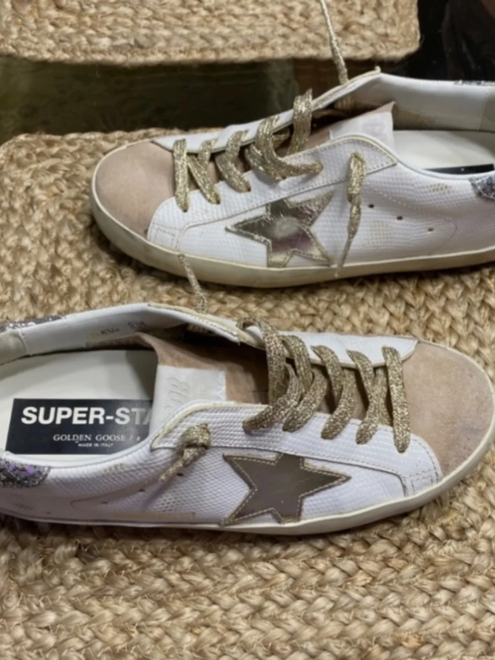 Golden Goose White Nude Platinum super Star Classic Sneakers with Stars